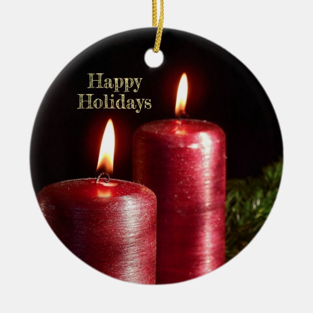 Ornamento De Cerâmica Christmas Celebration Red Candles Winter Holidays (Frente)