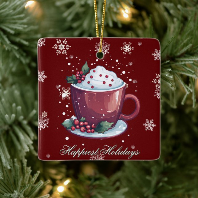 Ornamento De Cerâmica Christmas Cup of Hot Chocolate | Red (Árvore)