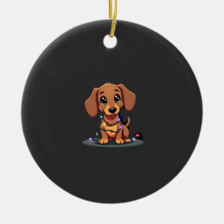 Ornamento De Cerâmica Christmas Dachshund Lights (1)