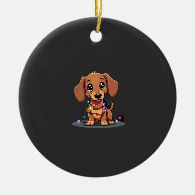 Ornamento De Cerâmica Christmas Dachshund Lights (1) (Frente)