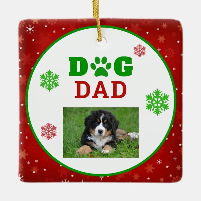 Ornamento De Cerâmica Christmas Dog Dad Paw Print Snowflake Photo (Frente)