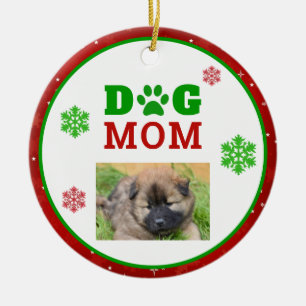 Ornamento De Cerâmica Christmas Dog Mom Paw Print Snowflake Photo