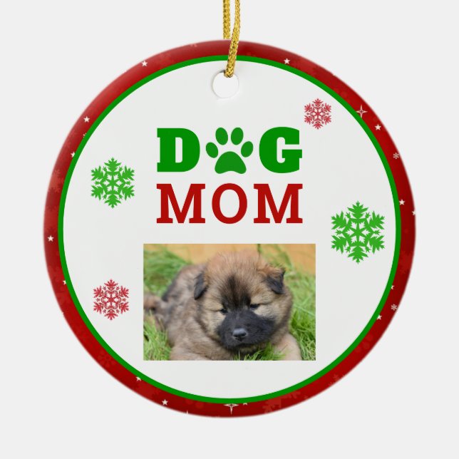 Ornamento De Cerâmica Christmas Dog Mom Paw Print Snowflake Photo (Frente)