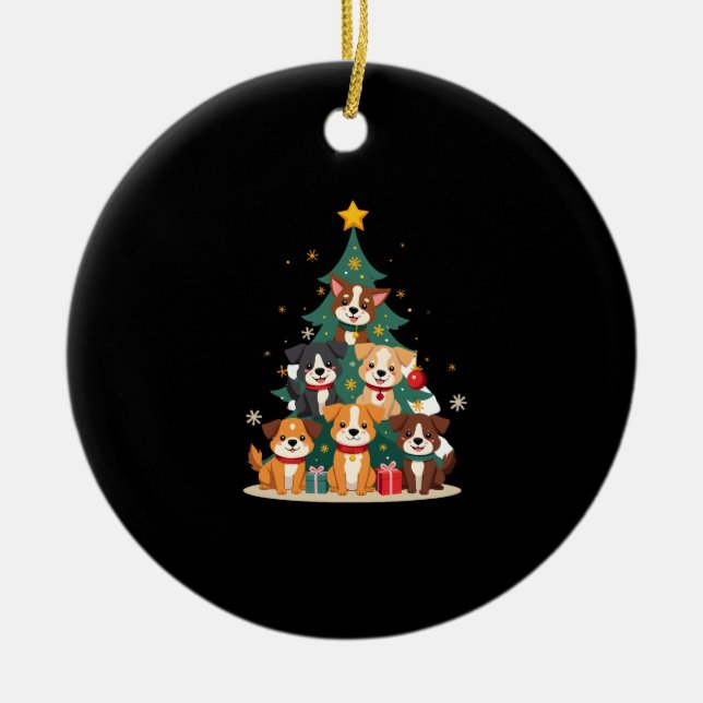 Ornamento De Cerâmica Christmas Dog Tree T-Shirt Cute Funny Puppy Dogs X (Frente)