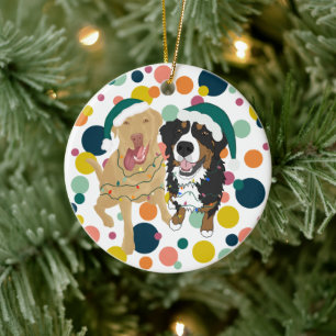 Ornamento De Cerâmica Christmas Dudley e Bernese polka