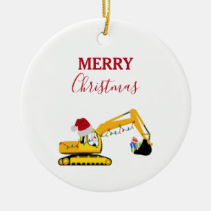 Ornamento De Cerâmica Christmas Excavator Construction Truck