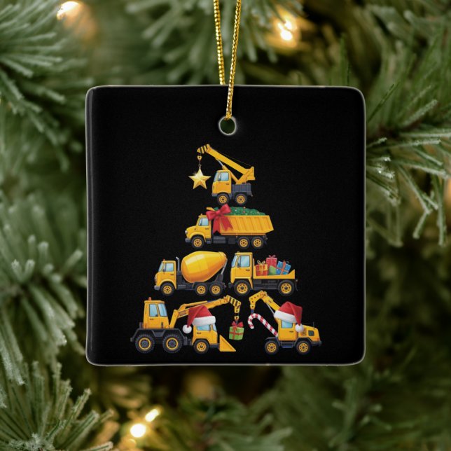 Ornamento De Cerâmica Christmas Excavator Construction Truck Tree (Árvore)