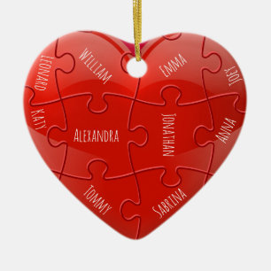 Ornamento De Cerâmica Christmas Family Puzzle Heart with Names