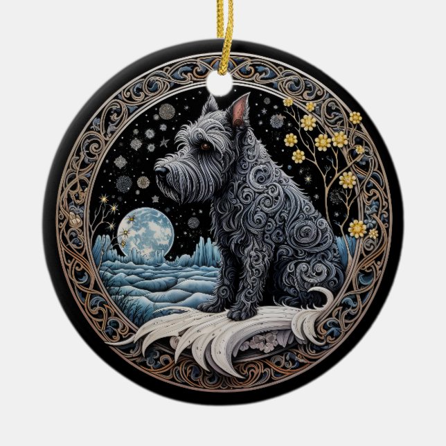 Ornamento De Cerâmica Christmas Fantasy Scottie (Frente)