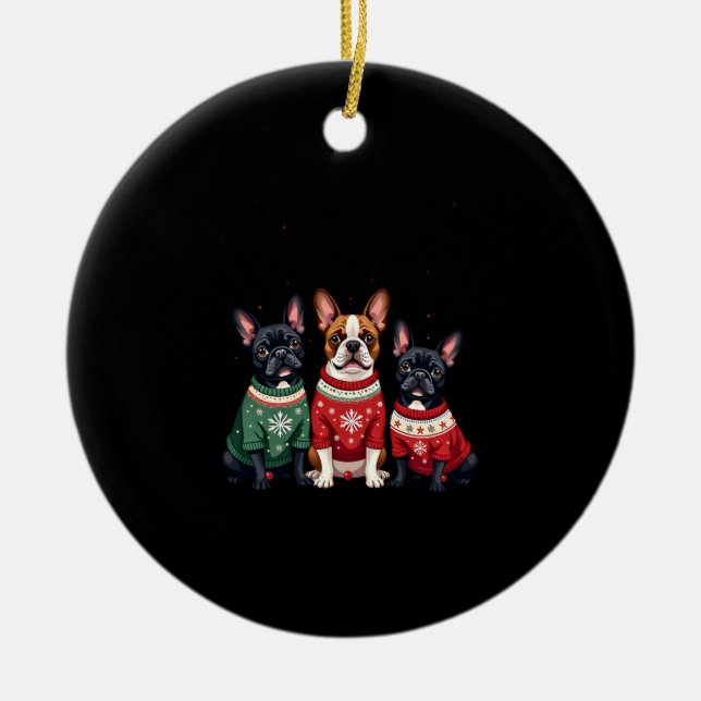 Ornamento De Cerâmica Christmas French Bulldogs Xmas Frenchie Dog 4 (Frente)