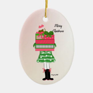 Ornamento De Cerâmica Christmas Girl Laden With Packages