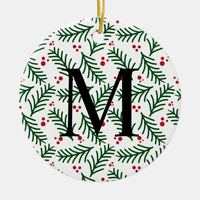 Ornamento De Cerâmica Christmas Greenery Berries INITIAL Modern Holiday (Frente)