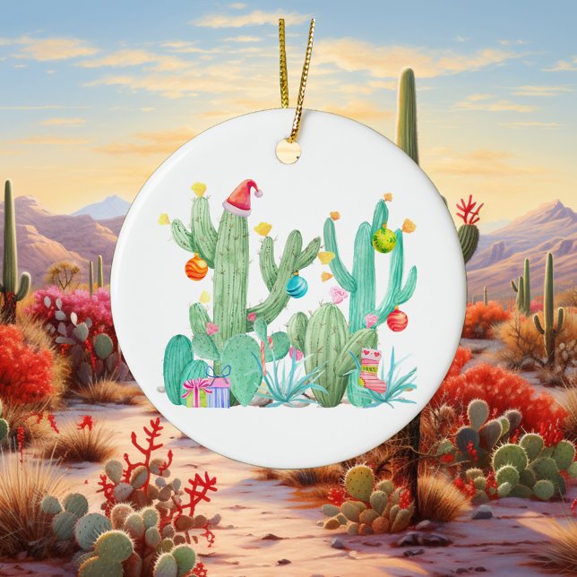 Ornamento De Cerâmica Christmas Holiday Cactus Southwest Desert (Criador carregado)