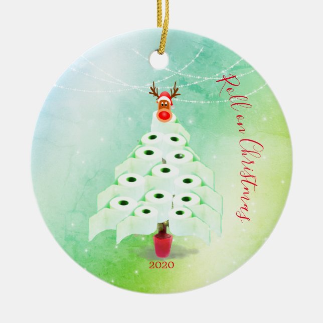 Ornamento De Cerâmica Christmas Holiday Corona Toilet Tree Lights Green (Frente)