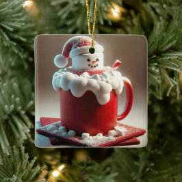 Ornamento De Cerâmica Christmas Hot Chocolate Snowman