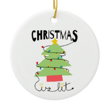 Christmas Is Lit Ceramic Circle Ornament