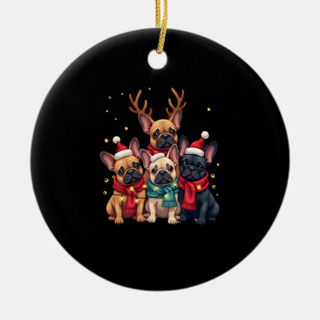 Ornamento De Cerâmica Christmas Lights French Bulldogs Xmas Frenchie Dog (Frente)