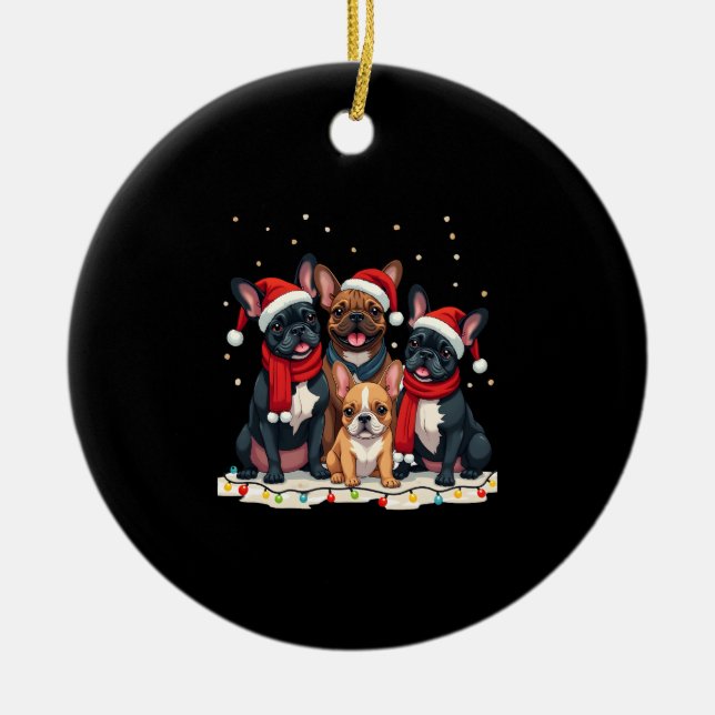 Ornamento De Cerâmica Christmas Lights French Bulldogs Xmas Frenchie Dog (Frente)