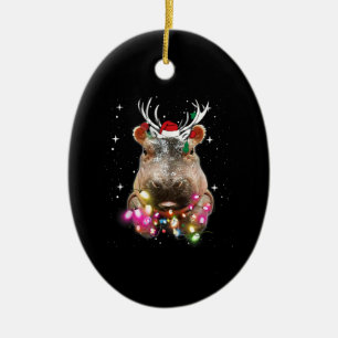 Ornamento De Cerâmica Christmas Lights Hippo Fiona Hippopotamus Lover