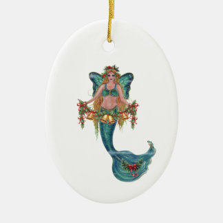 Ornamento De Cerâmica Christmas mermaid by Renee Lavoie