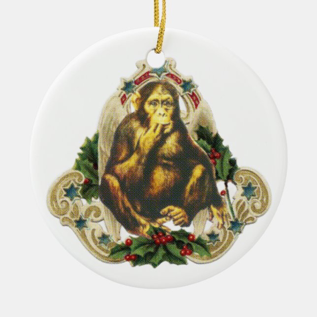 Ornamento De Cerâmica Christmas monkey (Frente)