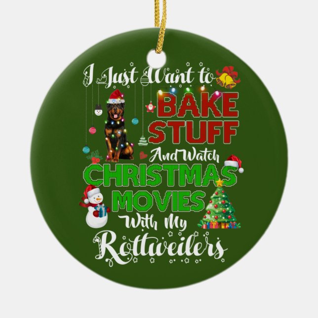 Ornamento De Cerâmica Christmas Movies with Rottweilers (Frente)