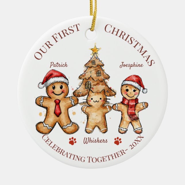 Ornamento De Cerâmica Christmas Ornament - First Christmas with our Cat (Frente)