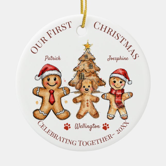 Ornamento De Cerâmica Christmas Ornament - First Christmas with our Dog  (Frente)