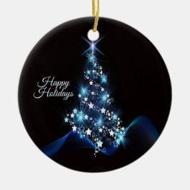 Ornamento De Cerâmica Christmas Party Blue Tree Shiny Black Elegant