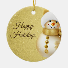 Ornamento De Cerâmica Christmas Party Golden Snowman Snowflakes Holidays