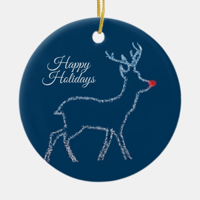 Ornamento De Cerâmica Christmas Party Reindeer Blue Sky Rustic Elegant (Frente)
