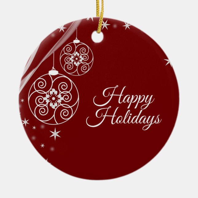 Ornamento De Cerâmica Christmas Party White Stars Red Elegant  (Frente)