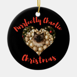 Ornamento De Cerâmica Christmas Personalized Cat Heart Photo Frame