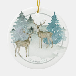 Ornamento De Cerâmica Christmas Personalized Woodland Winter Deer