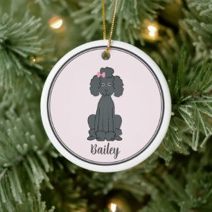 Ornamento De Cerâmica Christmas Photo Cute Puppy Dog Black Poodle