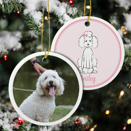 Ornamento De Cerâmica Christmas Photo Cute Puppy Dog White Poodle 