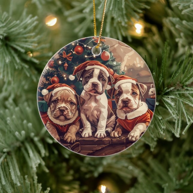 Ornamento De Cerâmica Christmas Pit Bull Puppy Dogs (Árvore)
