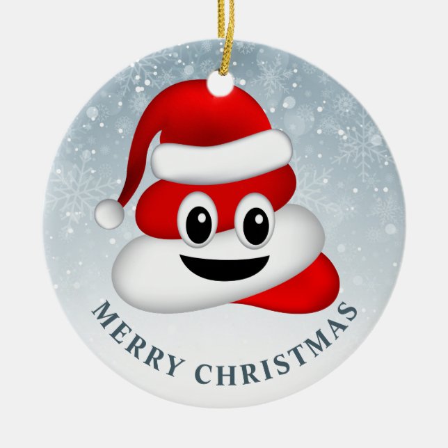 Ornamento De Cerâmica christmas poo emoji com chapéu de santa (Frente)