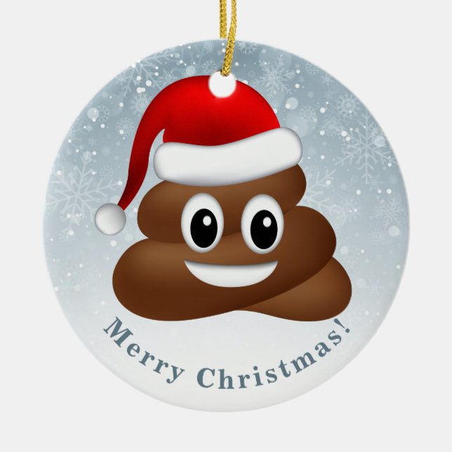 Ornamento De Cerâmica christmas poo emoji com chapéu de santa (Frente)