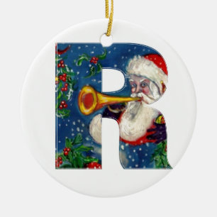 ORNAMENTO DE CERÂMICA CHRISTMAS R LETTER / SANTA CLAUS BUGLRAR