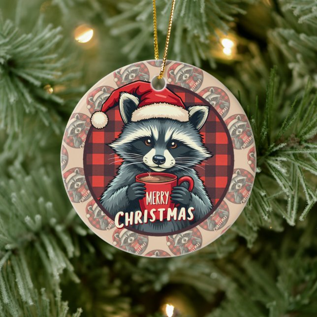 Ornamento De Cerâmica Christmas Raccoon Cocoa Cheer (Árvore)
