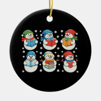 Ornamento De Cerâmica Christmas Reading Books Teacher Snowman Xmas