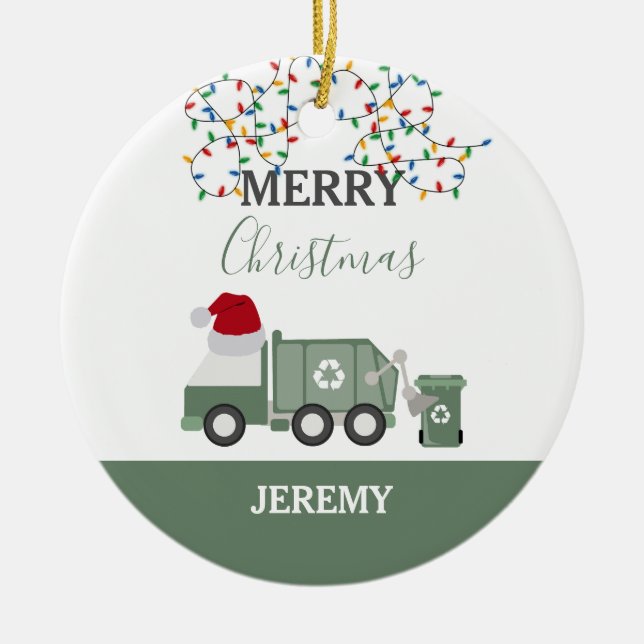 Ornamento De Cerâmica Christmas Recycling Garbage Truck Custom (Frente)
