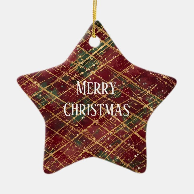 Ornamento De Cerâmica Christmas, Red Gold Green ,White Merry Christmas (Frente)