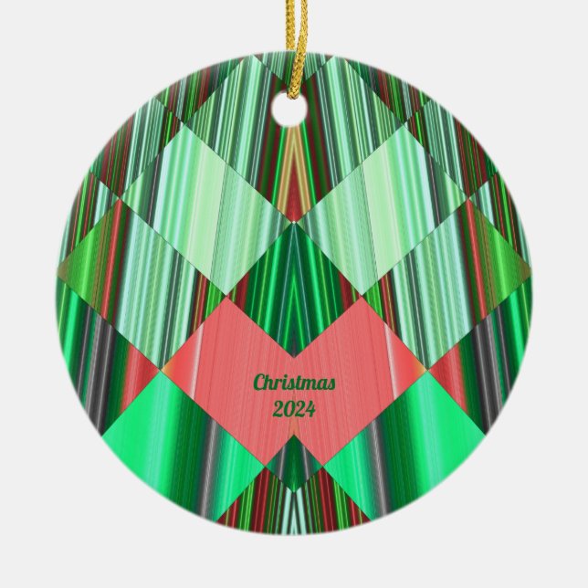 Ornamento De Cerâmica ~ CHRISTMAS Red Green Shades 2024 (Frente)