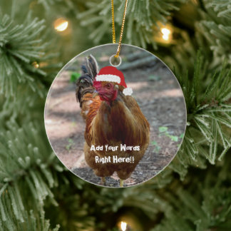 Ornamento De Cerâmica Christmas Rooster Custom Message Ornament