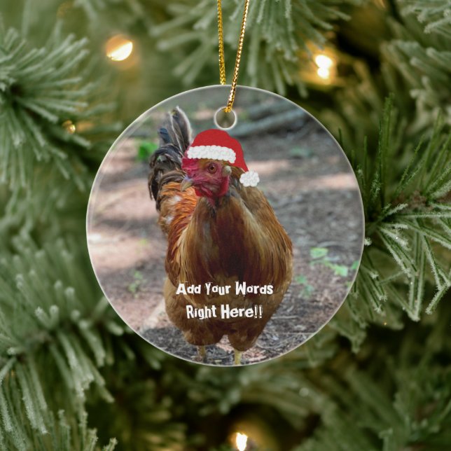 Ornamento De Cerâmica Christmas Rooster Custom Message Ornament (Árvore)