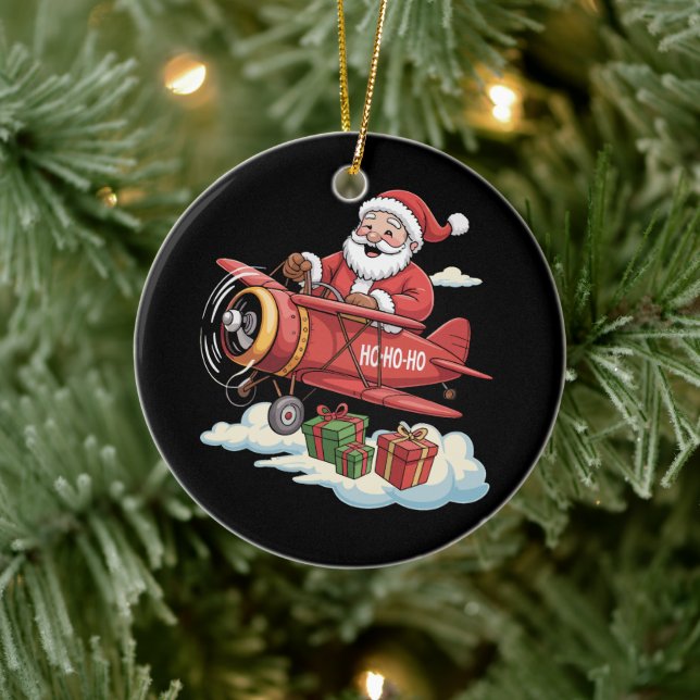 Ornamento De Cerâmica Christmas Santa Claus Pilot Flying Airplane Gift (Árvore)
