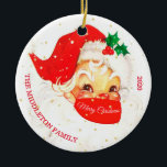Ornamento De Cerâmica Christmas Santa Covid-19 Mask Merry Fun Greeting<br><div class="desc">A cheery Santa face with a social distancing mask with the words 'Merry Christmas'
Easily change the name for your own and easily change the date if you want.
Fun and cheery to acknowledge the year of 2020.</div>