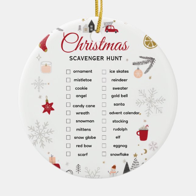 Ornamento De Cerâmica Christmas Scavenger Hunt Checklist Art (Frente)